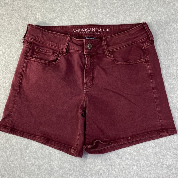American Eagle Outfitters Pants - American Eagle Super Stretch Shorts Womens 4 Burgundy Excellent Low Rise Denim